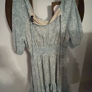 Smocked Waist Floral Midi Dress in Light Green